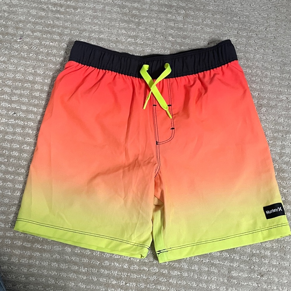 Hurley Coral to Neon Lime Ombre Swim Shorts with Black Waistband